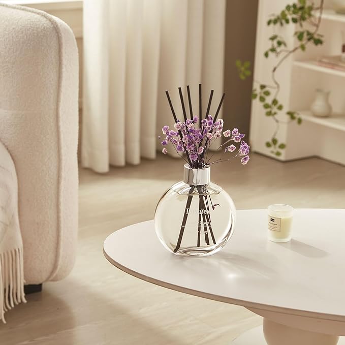Flower Reed Diffuser Set 5.07oz Lavender Thyme Scent Diffuser with Sticks Home Fragrance Reed Diffuser for Bathroom Shelf Decor