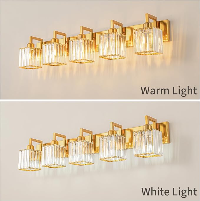 19.5" KnurledBrassWallSconcesSetof2,BronzeBathroomVanityLightFixtureswithWaterRipplesGlassTube,ModernLampforBedroom,LivingRoom,Hallway,Staise,Mirror,Kitchen