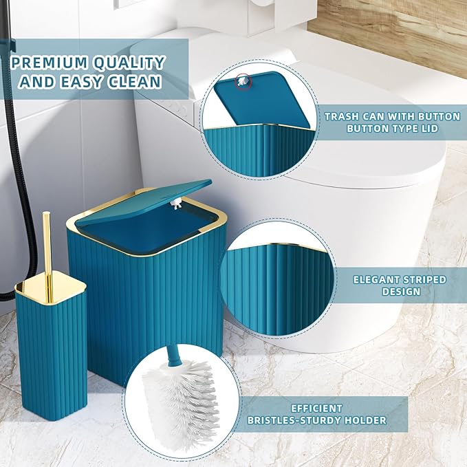 XLHOMO Bathroom Accessories Set - Gorgeous Bathroom Set, 10PC Teal Bathroom Accessory Set, Toilet Brush, Trash Can, Qtip Holder Dispenser & Soap Dispenser