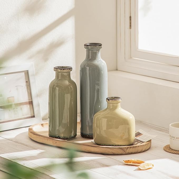 Bud Vase - Flower Vase Set - Decorative Vases - Ceramic Small Vase Set of 3 for Centerpieces - Ice Creak for Decor - Modern Decoration Vases for Home Farmhouse Table Office, Mini Vase by Lyeec