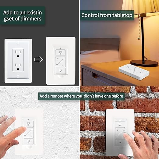 Nexete Wireless Dimmer Switch,1 Receiver and 2 Remotes Kit,Wireless Dimming Remote Control,Bluetooth Work with Amazon Alexa Only,Voice Control,Fixture for Ceiling Lights Lamps