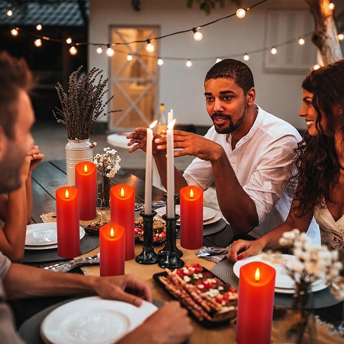 24-Pack Red Flameless LED Candles with Remote - Realistic Flickering Battery - Operated Pillar Candles forValentine's Day, Home Decor, Weddings, Parties.