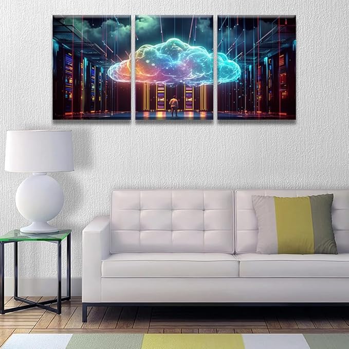 LSIUHWUWI Wall Art for Living Room Multi Panels Modern Wall Decor Cyber Security, Cloud Managed, Circuit Board Posters and Prints for Living Room Wall Decoration,Framed Ready to Hang, 12x16inchx3