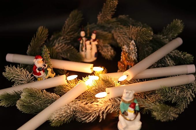 Wondise Flickering Taper Candles with Timer and Remote, 9 Inch Battery Operated 3D Wick Real Wax White Candles for Wedding Holday Christmas Decoration, Set of 6(D0.8 x H9.6 Inch)