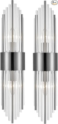 2-Light Modern Wall Sconce Titanium Black Metal with Clear Class Crystal Vanity Wall Sconce Lighting for Bedroom Living Room Bathroom Light Fixtures Set of 2