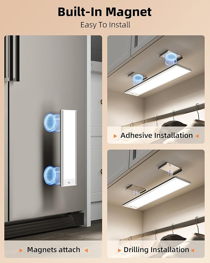 EZVALO 5000mAh Under Cabinet Lighting, 200LM Motion Sensor Light Indoor, Rechargeable Magnetic Under Counter Lights, 3 Inch Wide Panel Dimmable Closet Light for Pantry, Wardrobe, Hallway, Kitchen etc.