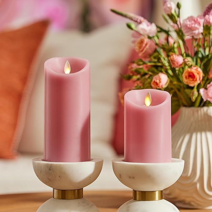 Luminara Blooming Mauve Garden Pillar Candles - Flameless Real-Flame Nature-Inspired Battery Operated LED Decor - Spring Summer Collection - 3" x 4.5"