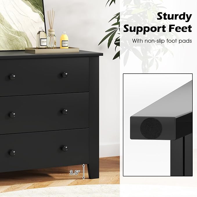 Giantex Small 3-Drawer Dresser for Bedroom - 28.5” x 18” x 26” Wide Chest of Drawers, Modern Large Nightstand, Storage Cabinet, Closet Storage Organizer for Living Room, Hallway (Black)