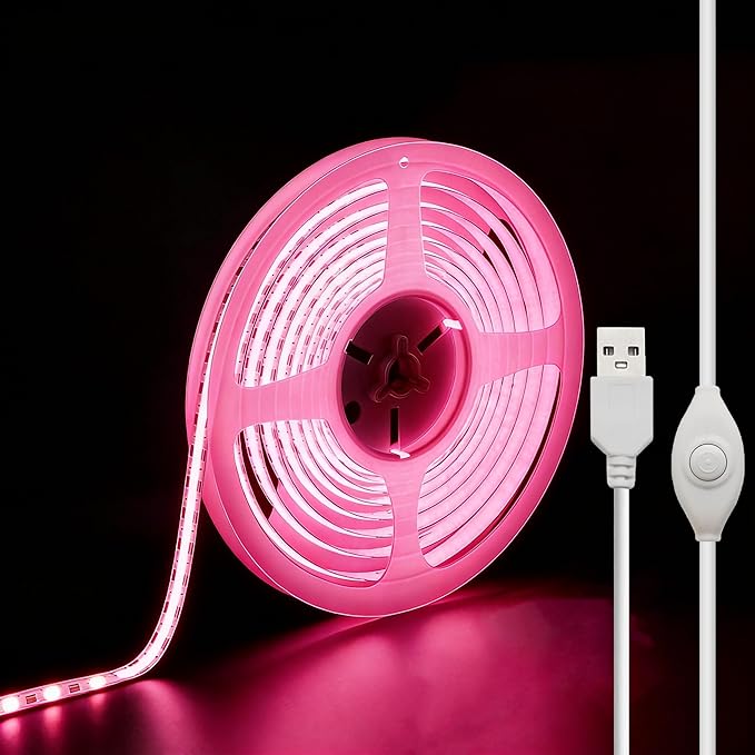 5V USB LED Strip Lights, 3.28FT COB Light Strip Pink, Short LED Strip Light, Flexible Bright 5V Led Strip for Under Cabinet, Kitchen, TV Backlight, Shelves, Displays and TV Lights