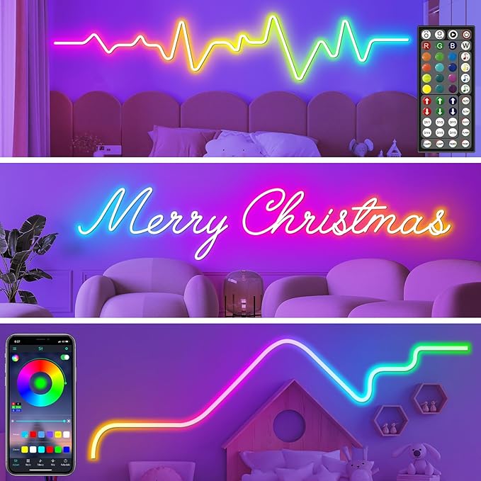 LETIANPAI 50Ft Neon Rope Lights,Flexible Led Rope Lights Control with App/Remote,Multiple Modes Music Sync Gaming RGB Led Neon Lights for Bedroom Outdoor