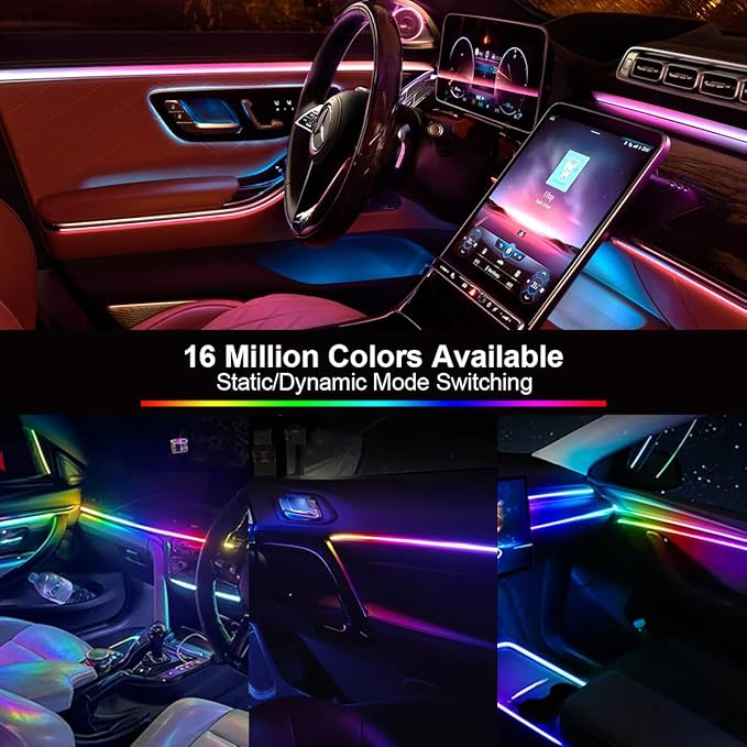 Dreamcolor Acrylic Interior Car LED Strip Light,RGB 6 in 1 Ambient Lighting Car with Wireless APP,175 Inches 600 LED Music Sync Led Lights Kits,16 Million Cars Interior Lights