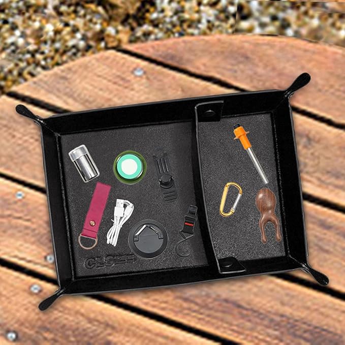 PU Leather Storage Tray Desktop Storage Organizer Tray Jewelry Tray Catchall Tray for Keys Wallet Organizing Accessories Car, Black