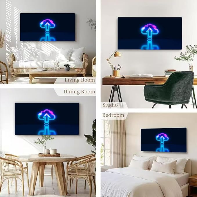 Wibinuki Wall Art Wall Decor Wall Paintings Neon cloud upload da neon sign in blue reflection Cloud for Living Room Bedroom Bathroom Home Decor Can Be Hung Directly 20"x 40"