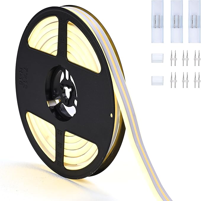 DELight AC 110-120V Waterproof IP65 Cozy 2700K Warm White Extension 10ft Railing Neon Rope Lights with Remote Control Dimmable Cuttable Flexible LED Strip Lights Outdoor Patio Retro Vibe DEL-D10W
