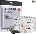 BTF-LIGHTING UL Listed WS2811 IC=RGB+IC Addressable Color RGB LED Strip,16.4FT 30LED/m 10Pixels/m,IP65 White PCB Flexible DC12V Chasing Effect for Indoor Home Decor,3M Tape(No Adapter or Controller)