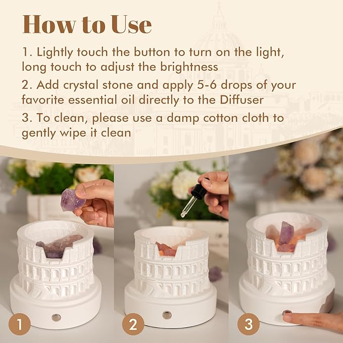Colosseum Night Light & Essential Oil Diffuser – Roman Architecture Decorative Lamp with Warm LED Glow, Cordless Rechargeable Accent Light for Bedroom, Living Room, Meditation & Spiritual Décor