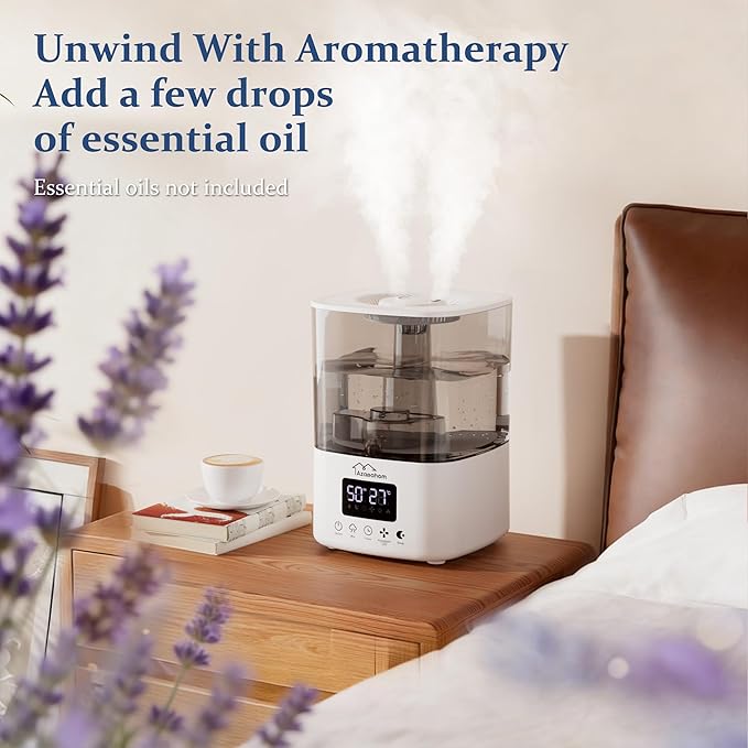 Smart Humidifiers for Bedroom, Top Fill 4L Cool Mist Air Humidifier for Large Room, Essential Oil Diffuser App Control, Fast Symptom Relief, Nightlight, 12H Quiet Runtime for Baby, Plant