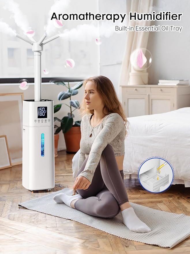15L/4Gal Humidifier Large Room, 600mL/h Misting, 1200ft² Coverage, Auto Humidity Control, 72H Runtime, Top Fill, Aroma Diffuser, Sleep Mode, 12H Timer, Auto Shutoff Protection
