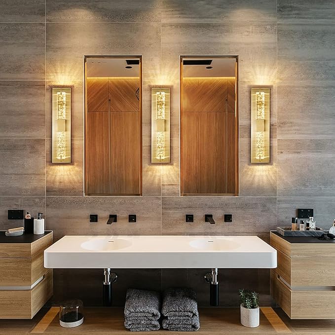 WOSHITU LED Wall Sconce Light: 19 Inch Gold Modern Sconces Wall Lighting 3000K Dimmable Crystal Wall Lamps Indoor Bathroom Sconce Wall Mount Light Fixtures for Living Room/Bedroom/Hallway