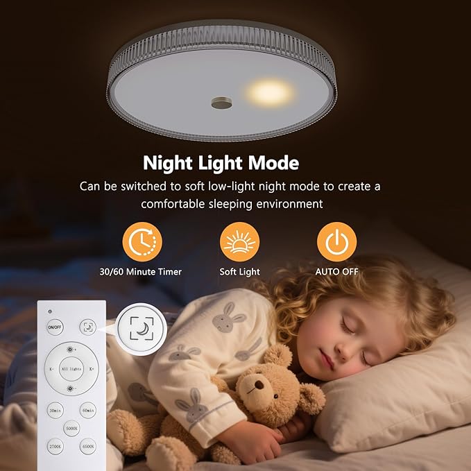 OOWOLF Flush Mount LED Ceiling Light Fixture, 2700K-6500K Super Bright 40W 4000LM 15.75 Inch Dimmable Warm/White Light Kitchen Light Modern Ceiling Lamp for Bedroom Bathroom, Chandeliers with Remote