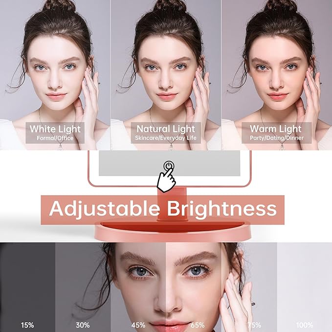 Funtouch Large Lighted Vanity Makeup Mirror, 14.56 in x 8.97 in, 88 LED, 360 Rotation Touch Screen, 10X Magnification Tabletop Cosmetic Make Up Mirror, Rose Gold