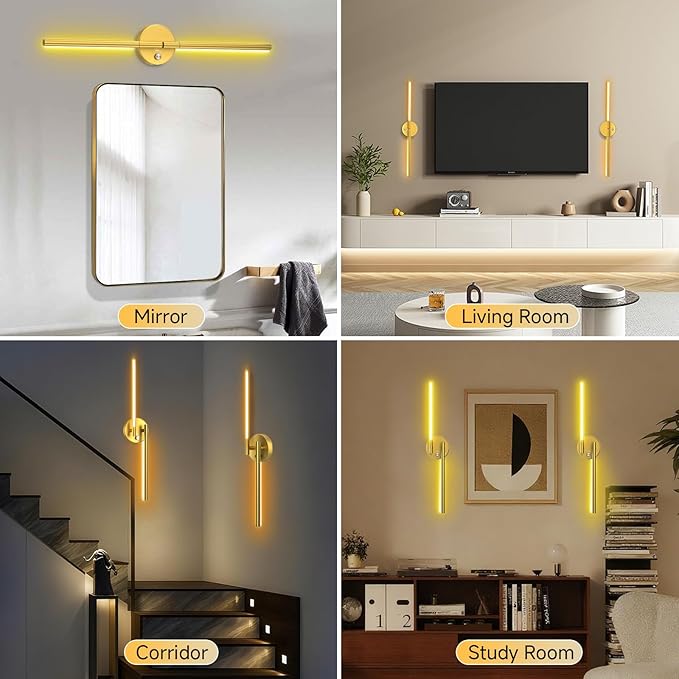 Wall Sconces with Remote,Rechargeable Battery Operated,Wireless Magnetic Wall Lights with RGB Colors&Dimmable,Wall Decor for TV/Mirror,Bedroom,Staircase Gold