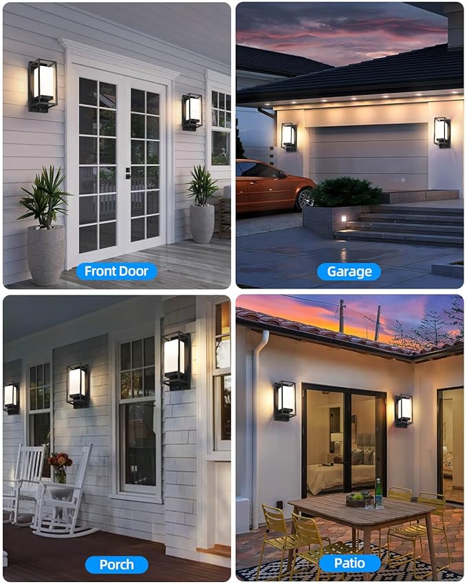 RAYVO Modern Outdoor Wall Light with Dusk to Dawn Sensor, Waterproof Exterior Lighting Fixtures with E26 Base, 3000K LED Bulb Included, Black Outdoor Sconce Lights for Porch Garage Entryway, 2 Pack