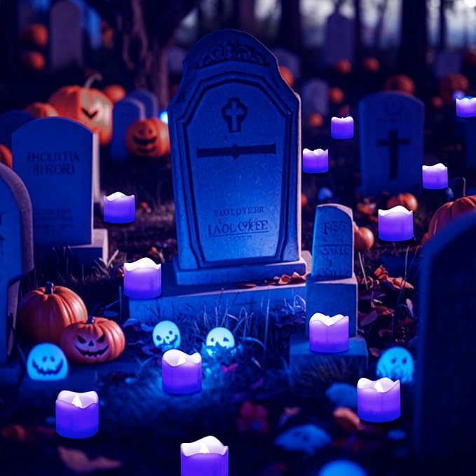 Topstone Electronic Flameless Candles with Remote Control,Purple LED Light, 400+ Hours Battery Life, CR2450 Battery Included, Timer, Realistic Flickering for Home Decor, Wedding, Party, Holiday