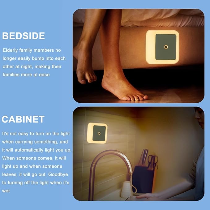 4Pcs LED Night Light, 0.5W Smart Light Sensing Warm White Nightlight, 65mm ABS Auto Sensor, Bedroom, Bathroom, Kitchen, Hallway, Stairs, Energy Efficient, Compact, Christmas