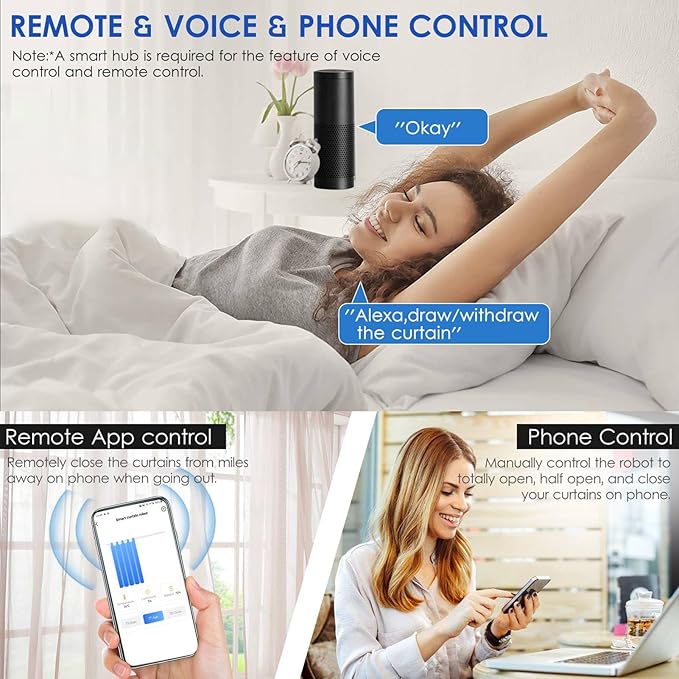 Automatic Curtain Rod Opener, Smart Home Curtain Robot with Remote Voice Control, Easy to Install, Sensor Enabled for Temperature and Light (U-rail Type Pack of 1)