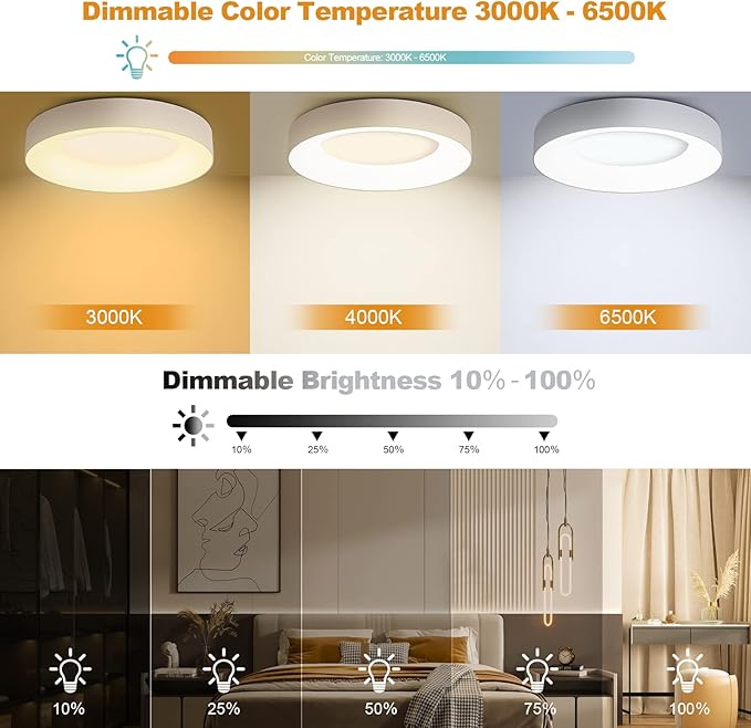 LEZOE 36W 16 Inch RGB Flush Mount LED Ceiling Light Dimmable with Remote Control, 3600lm Color Changing Ceiling Light Fixture, 3000K-6500K Ceiling Lamp for Bedroom Kitchen Hallway Party Living Room