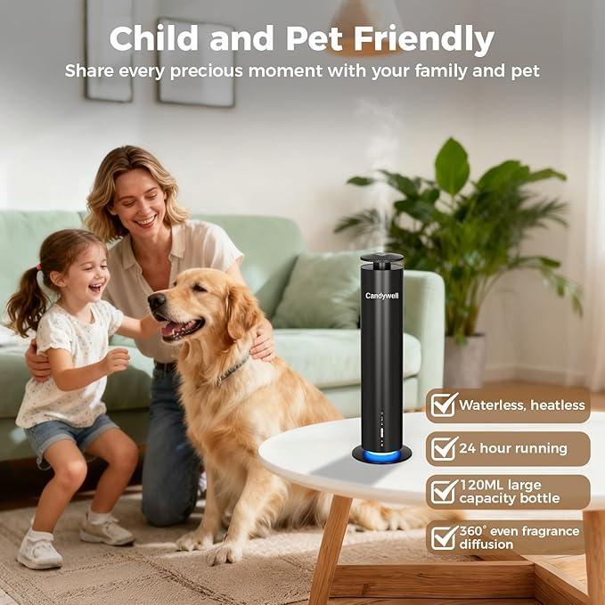 Waterless Scent Diffuser, Essential Oil Diffuser Machine - Cold Air Diffusion Tech for 1500 Sq Ft Large Room, Home, Office, Hotel & Spa, Starter Kit Includes 1 Scent Oil & Remote Control & APP