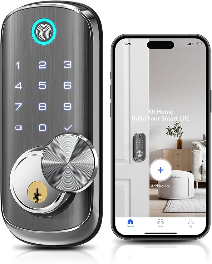 WiFi Smart Door Lock - TEEHO Fingerprint Keyless Entry Lock for Front Door - Built in Wi-Fi Smart Deadbolt - APP Remote Control - IP65 Weatherproof - ANSI Grade 2 - Bright Nickel