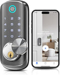WiFi Smart Door Lock - TEEHO Fingerprint Keyless Entry Lock for Front Door - Built in Wi-Fi Smart Deadbolt - APP Remote Control - IP65 Weatherproof - ANSI Grade 2 - Bright Nickel