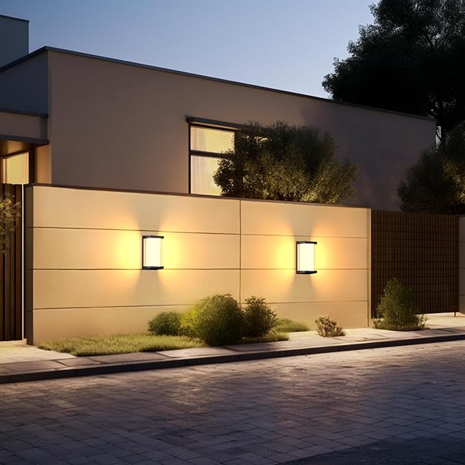 2 Pack Dusk to Dawn Outdoor Wall Lamp Porch Lights,3 Color Modern Exterior Lighting Fixtures,Outdoor Waterproof for Front Porch Light,LED Wall Mount Sensor Outside Lights for House,Garage,Yard