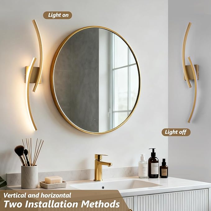 Hardwired Modern LED Wall Light Fixtures, 3000~6000K Modern 5CCT Wall Sconce for Living Room, 31.5IN Indoor Wall Lights Gold Bathroom Light for Bedroom, Hallway, Bedside