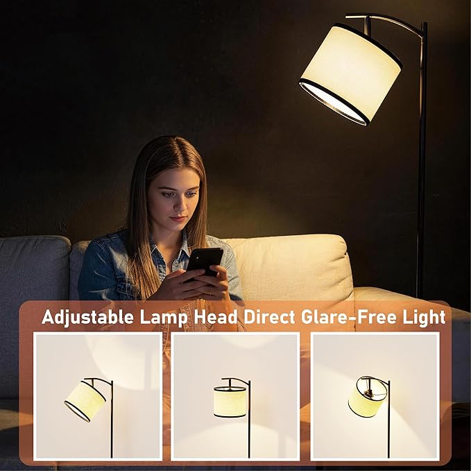 Floor Lamp with Table, Side Table with LED Light and Charging Station, Narrow End Table with Lamp Attached, Nightstand with Storage Drawer for Living Room, Bedroom, Black
