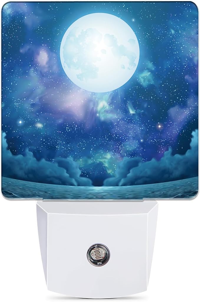 Groovy Nebula Moon Night Light, Seascape Night Lights Plug into Wall Decor for Bedroom, Bathroom, Hallway, Kitchen, Dusk to Dawn Sensor Nightlights for Boys Girls Women Men Room Gifts