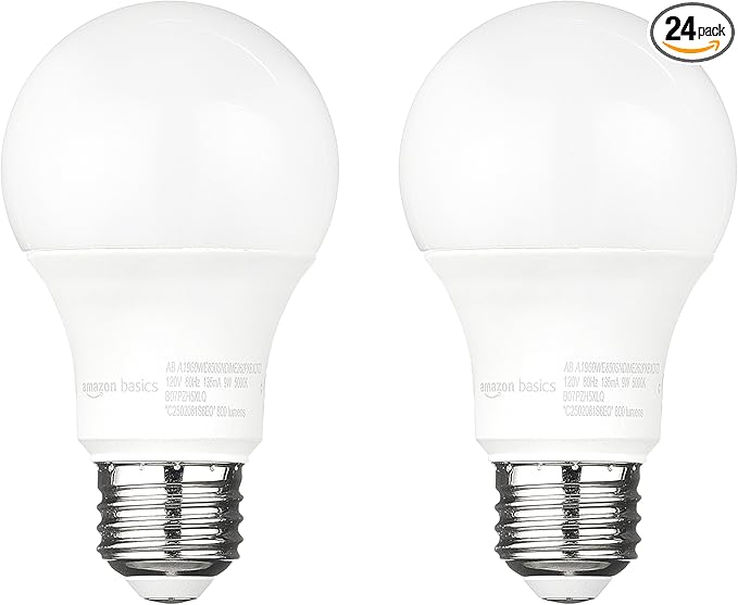 Amazon Basics A19 Dusk to Dawn Sensor LED Outdoor Light Bulb,60W Equivalent,Energy-Efficient 9W,Daylight 5000K,E26 Base,10,000 Hours,2 Count (Pack of 12)
