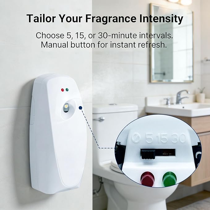 Automatic Air Freshener Dispensers, Timing Aromatherapy Diffuser for Bathroom, Office, Commercial & Home, 1 Pack Wall Mounted or Freestanding, White