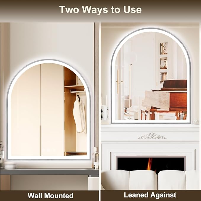 Arched LED Mirror for Bathroom 30"x36", Silver LED Bathroom Mirror with Lights-Fogless, Dimmable, 3 Color Changing, Touch Sensor