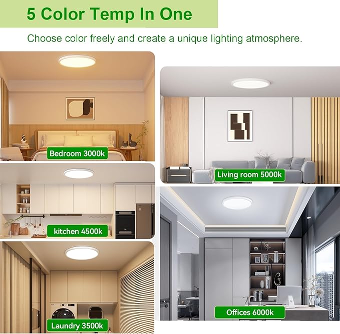 hunhun 2 Pack 3200lm LED Flush Mount Ceiling Light 12 Inch, 5CCT Adjustable,Super Slim 0.87 inch led Ceiling Light Fixture for Bedroom, Living Room, Dining Room (White, 2-Pack)