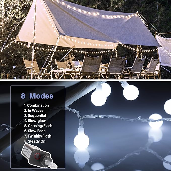Minetom Globe String Lights, 66 Feet 200 Led Fairy Lights Plug in, 8 Modes with Remote Mini Globe Lights for Indoor Outdoor Bedroom Party Wedding Garden Christmas Tree Decor, Pure White