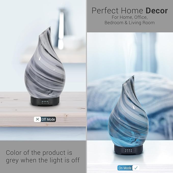 Essential Oil Diffuser Aromatherapy Diffuser - Art Glass Oil Diffuser with Auto Shut-Off Protection 4 Timer Setting 7 Colors Changed LED Night Light for Home Office Decor Gift (Diffuser&Oils Set)
