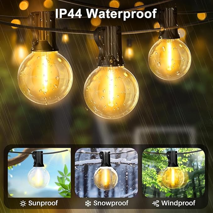 LAMPHOME 2PACK Yellow Outdoor String Lights, 26FT 13 G40 Gold Shatterproof Patio Lights, IP65 Waterproof Dimmable Connectable Globe LED Hanging Lights for Backyard, Bistro, Porch, Deck, Balcony