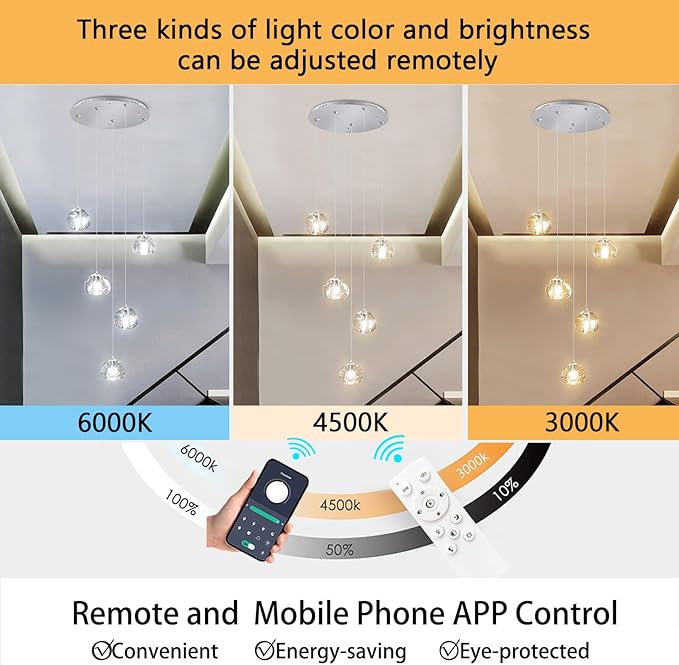 Modern LED Chandeliers Dining Room Kitchen Pendant Lights Lighting for Island Dimmable Fixtures Floating Bubble Crystal 2700K 6000K Remote Dimming 5-Lights