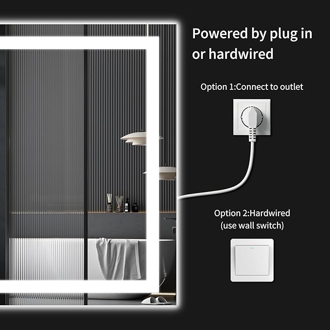LED Bathroom Mirrors 40"x48" Bathroom Mirror with Lights for Wall, Backlit + Front Lit, 3 Colors, Anti-Fog, Dimmable Brightness for Vanity,Bathroom, Entryway, Living Room