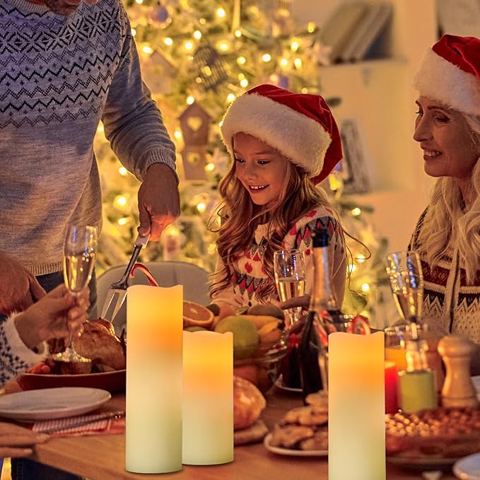 Flameless Wax Pillar Candle: Pack of 5 Battery Operated LED Candles H5 6" 7" 8" 9" D2.2 Electric Fake Flickering Candles with Timer Remote for Home Christmas Halloween Deco Gift(Modern Style)