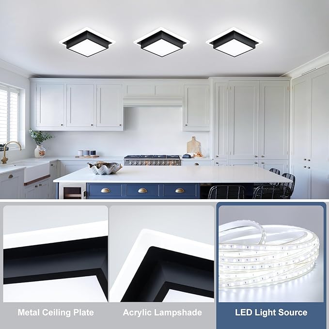 32W Hallway Ceiling Light, Kitchen Ceiling Light, 6000K Cold White Flush Mount Ceiling Lamp, Square Modern LED Lighting Fixtures for Living Room Bedroom Bathroom Kitchen