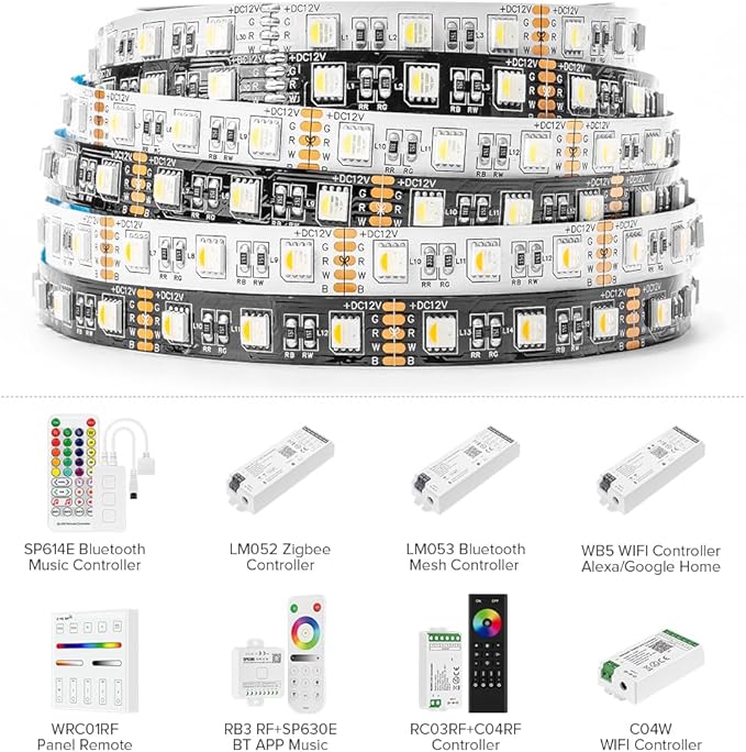 BTF-LIGHTING 5050 RGBW RGB+Warm White(2700K-3000K) 4 Colors in 1 LED Tape Light DC12V 5m 16.4ft 60LED/m Multi-Colored IP30 Black 12mm PCB for Bedroom Kitchen Home Decoration(No Adapter or Controller)